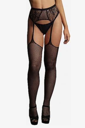 Alle Le Désir Fishnet and Lace Garterbelt Stockings OS