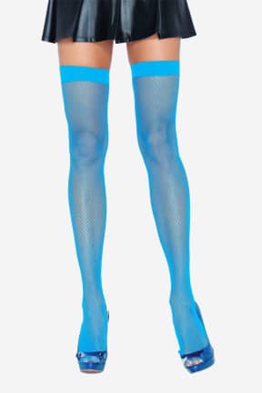 Lingeri Nylon Fishnet Thigh Highs Blue - Stayups i en flot blå farve