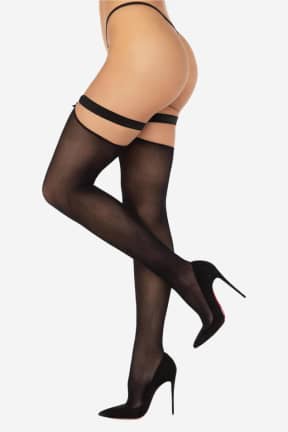 Lingeri Thigh Highs With Garter Top Black - Stayups med stilfulde hjertedetaljer