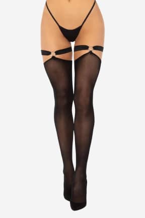 Lingeri Thigh Highs With Garter Top Black - Stayups med stilfulde hjertedetaljer