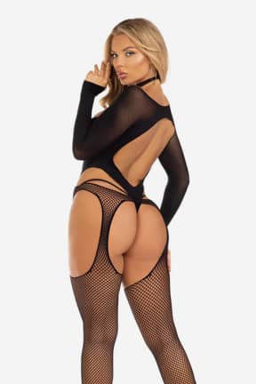 Lingeri Bodystocking With Cut Out Teddy Black - Todelt bodysuit med udfordrende udskæringer