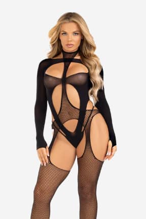 Lingeri Bodystocking With Cut Out Teddy Black - Todelt bodysuit med udfordrende udskæringer