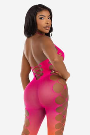 Lingeri Ombre Footless Bodystocking Pink - Krop i dip-dye mønster uden fødder