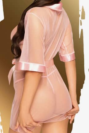 Lingeri Penthouse Midnight mirage rose - Sexet mesh kimono med matchende rem